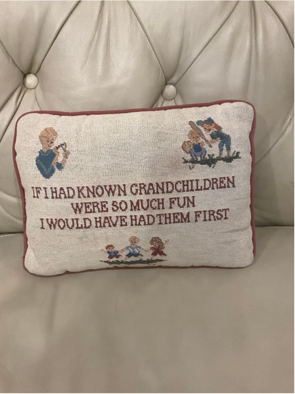 Vintage Needlepoint Grandchildren Pillow If I’d Known Grandchildren Were So Much